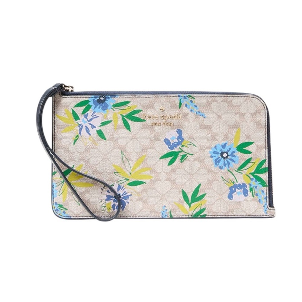 Kate Spade Lucy Spade Flower Floral Small L-zip Wristlet Blazer Blue Multi